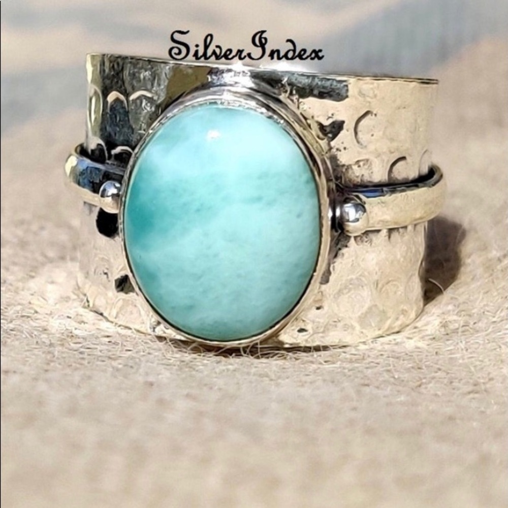 New Larimar Gemstone ring.925  Silver.Size 11.5